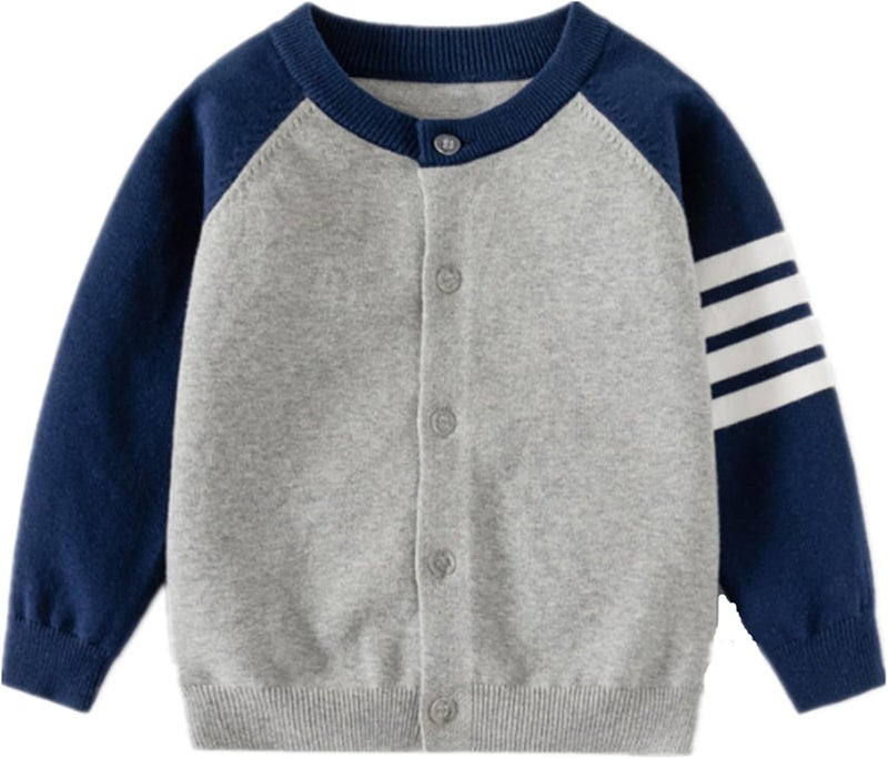 warmstraw Little Boys U-Neck Cardigan Button-up Knit Sweater Casual Outerwear - Image 1